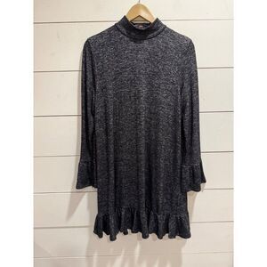 Philosophy Knit Dress Medium Heathered Black Ruffle Mock Neck